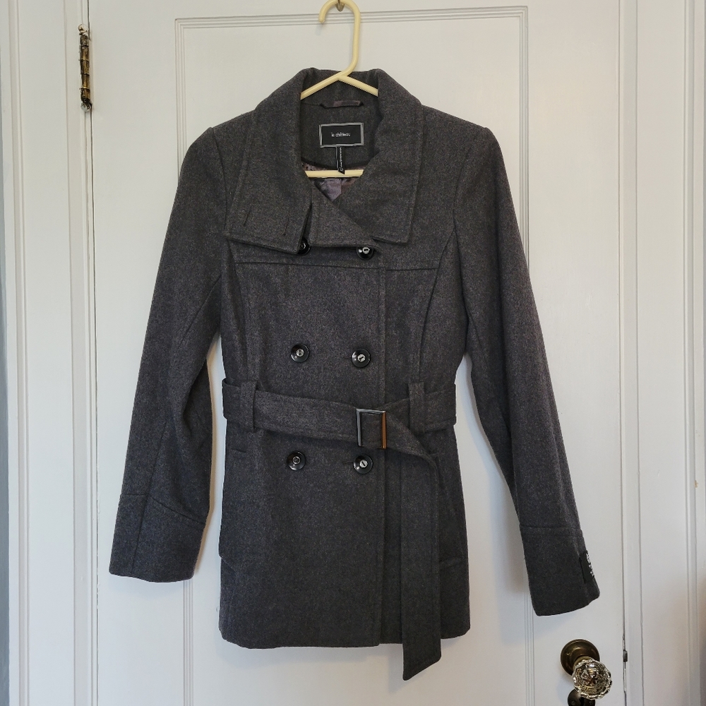 Le Château Short Gray Wool Blend Coat
